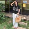 Vintage Silk Scarf Suspender Fake Two-piece Splicing T-shirt Summer New New Belly Cover and Thin Top 232806