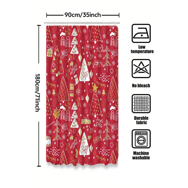 Tu Shower Curtain Christmas Holiday Festive Winter Trees Snowflake Pattern Bathroom Decor Waterproof Fabric Xmas Home Decor