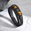 Chunky Leather Bracelet for Men Boys,Two Big Tiger Eye Natural Brown Stone Bracelets,Rock Punk Causal Jewelry Gifts