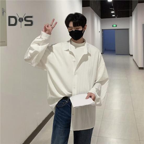 Herren Hemd Locker Einfarbig Umlegekragen Strickjacke Einreihig Herbst Frühling Top Mittellanges Streetwear Hemd