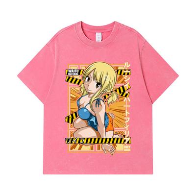 275 GSM Washed T-shirts 100% Cotton Fairy Tail V1 Lucy Waifu Print Unisex Heavy Cotton T Shirt