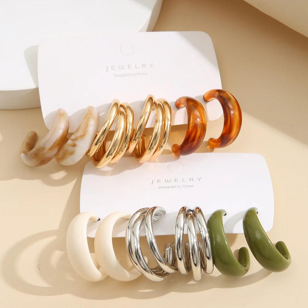 Bohemian Colorful Acrylic Drop Earrings Set For Women Fashion Geometry Earrings 2026 Trend Set of Earrings Party Jewelry
