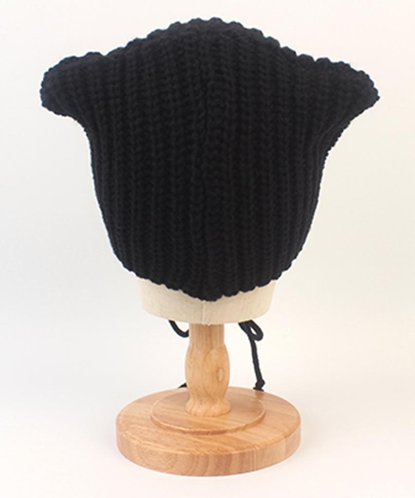 Yunibeosyeolkemiseuteuli Cat Knit Black String Beanie Cat Hat