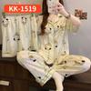 Retro Small Floral High-End Wrinkled Cloth Pajamas Women'S Summer Casual Homewear Short-Sleeved Three-Piece Set