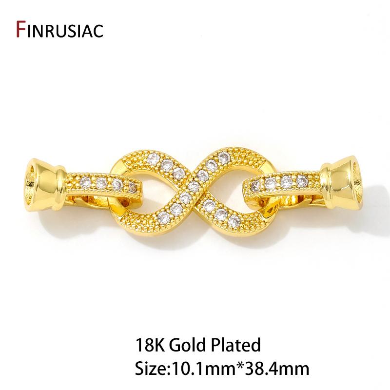 

18K Gold Plated Brass Inlaid Zircon 8-Shaped Necklace Clasps Pearl Bracelet Connector Clasps For DIY Jewelry Making Supplies 1 piece