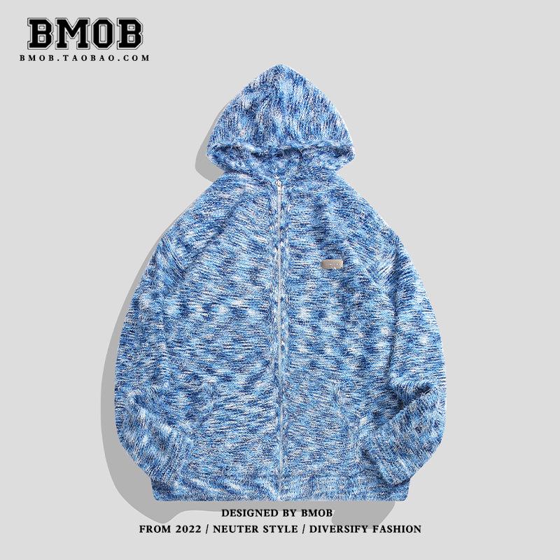 

Унісекс ретро кардиган з капюшоном у смужку з градієнтом - Зимовий в язаний світшот у стилі олійного живопису XL синій