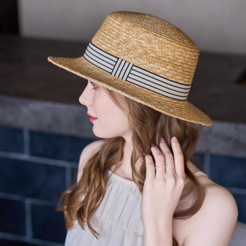 New straw hat women's summer sunscreen sun hat fashion travel flat top straw hat outdoor breathable sunscreen hat