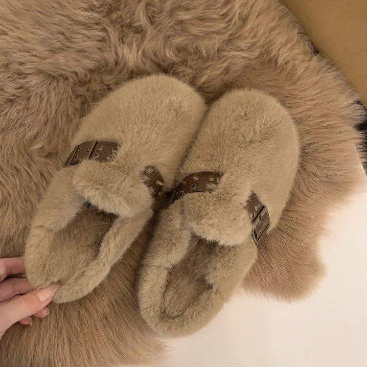Internet Celebrity Thick-soled Fluffy Slippers Women's Outer Wear 2025 New Autumn and Winter Explosion Small Fragrant Wind Plush Bag Head Half Slipper