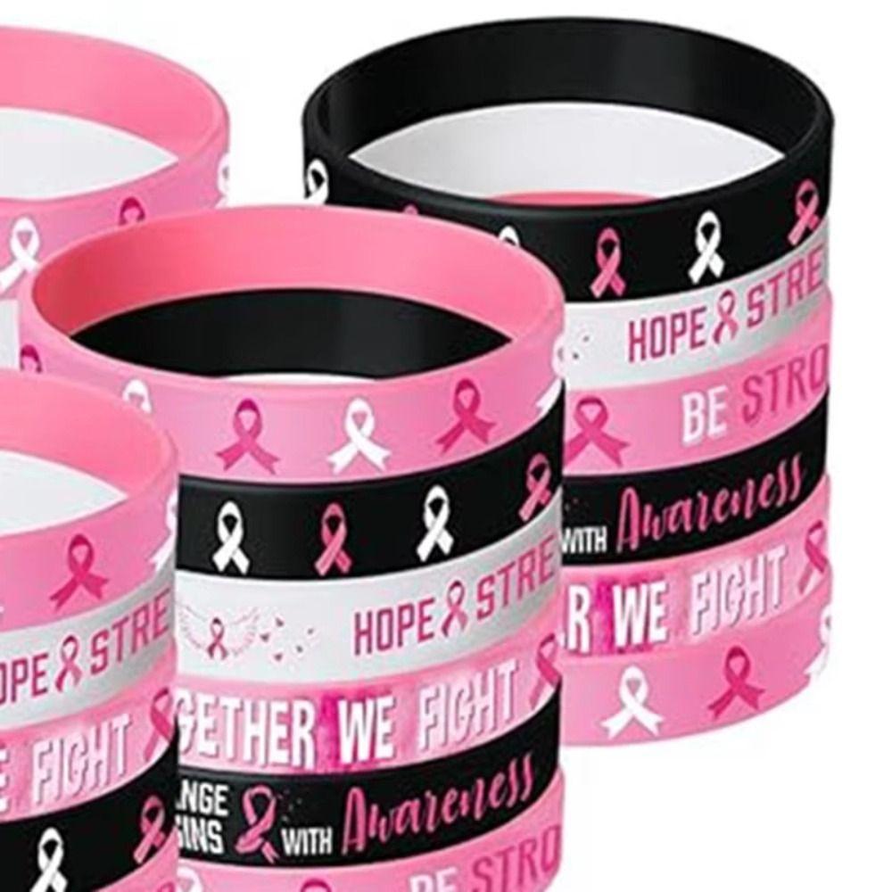 6/8PCS Hope Rubber Bracelet Silicone Silicone Wristband Breast Cancer Awareness Bracelets  Unisex