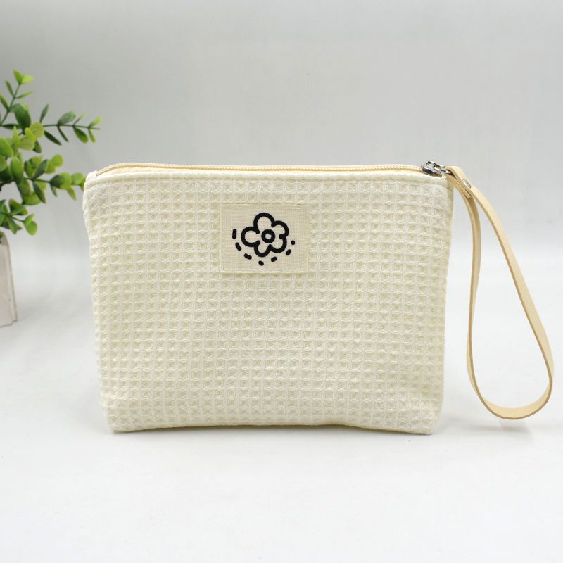 Fabric Handbag, Cute Zipper Small Bag for Girls, Waffle Style Handbag, Makeup Bag, Clutch Bag, Coin Purse