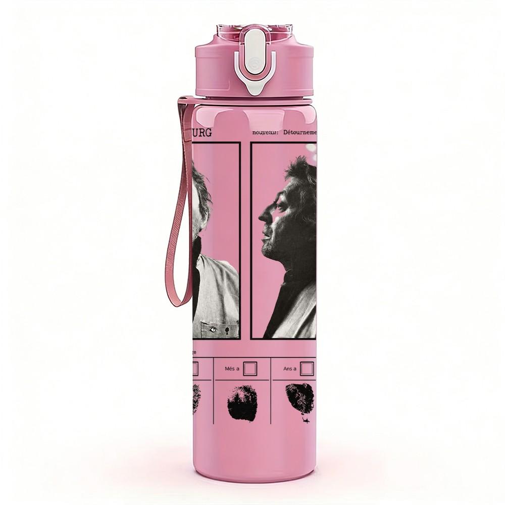1PC Black White Duo Photo 750ml Sports Water Bottle Leakproof Straw Lid Outdoor Office Home