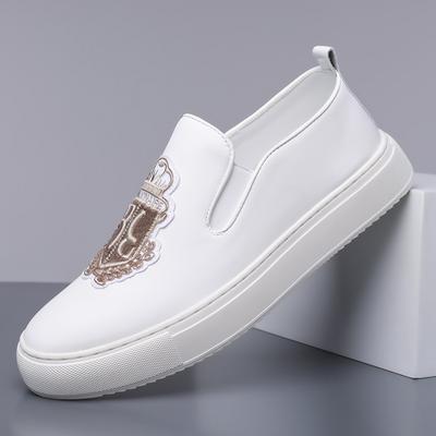 Fashion Trend Designer New Men Thick-soled Loafter Men's Black White Embroidery Leather Shoes Male Walking Sneakers Tenis Masculino