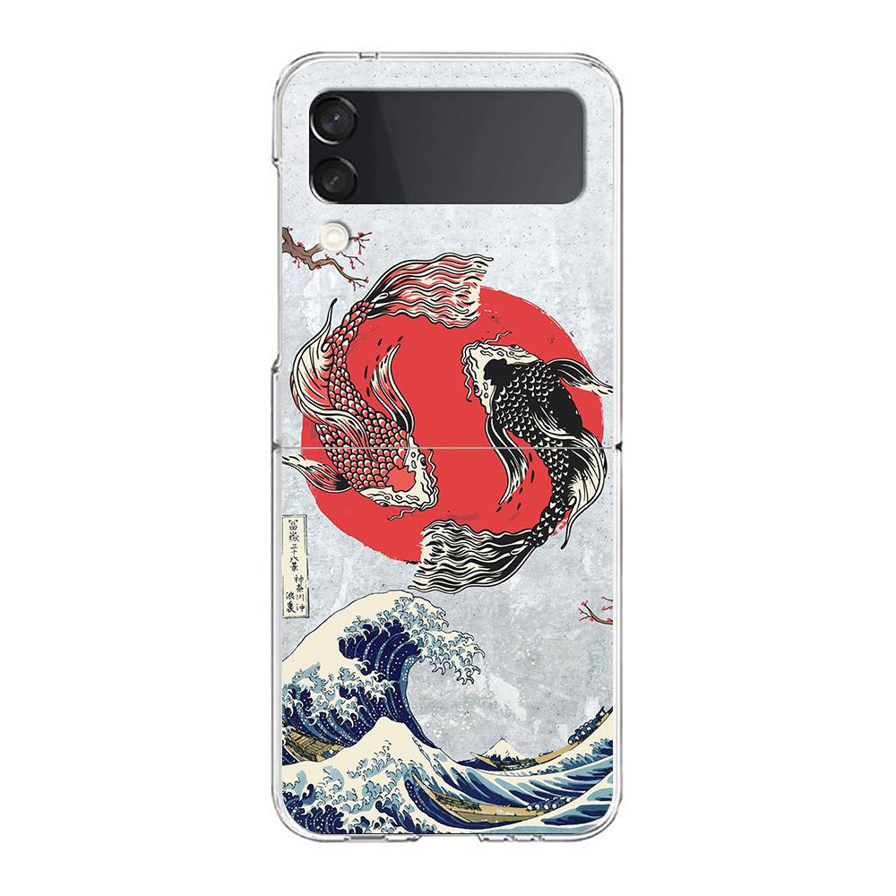 Koi Fish ZFlip5 ZFlip3 Phone Case For Samsung Z Flip 3 Transparent Hard Shell Z Flip 4 Galaxy Cover ZFlip 5G Folding Coque Funda