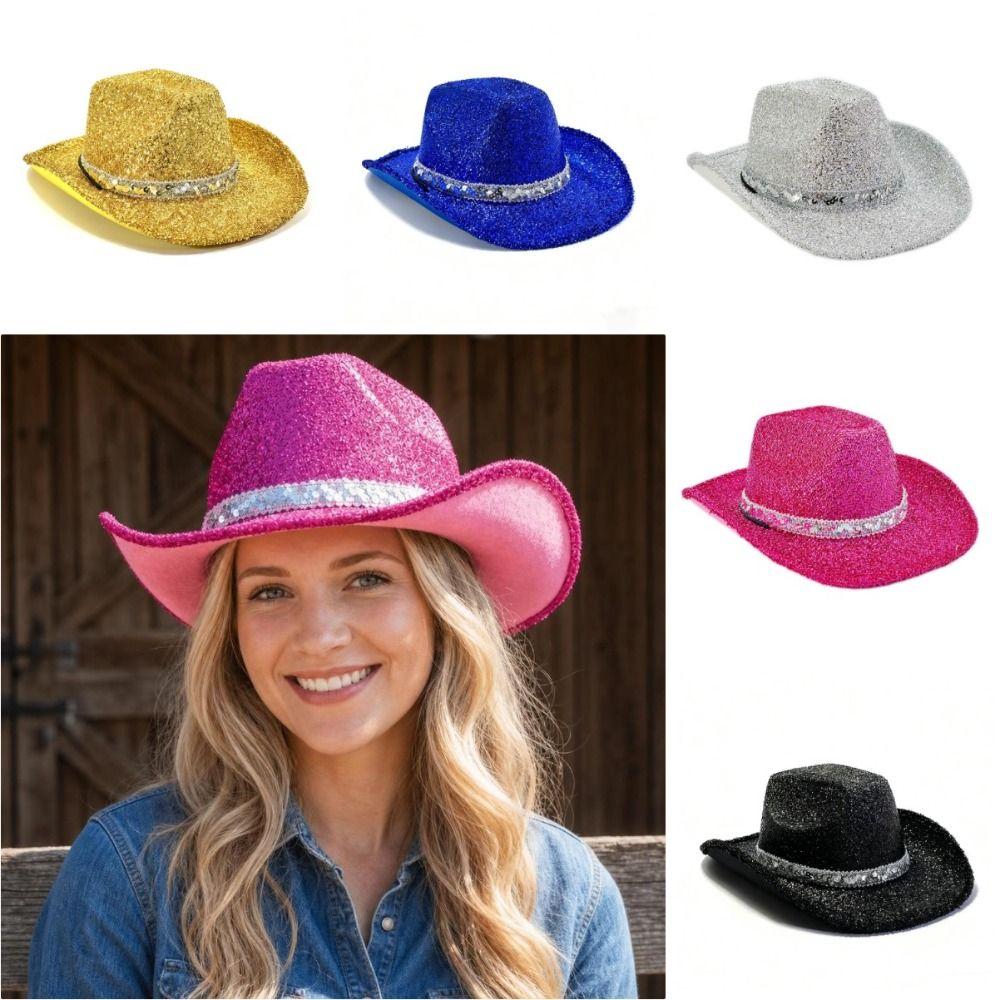 Unisex Sequin Bowler Hat Solid Color Fedoras Hat Cool Jazz Hat Halloween Party