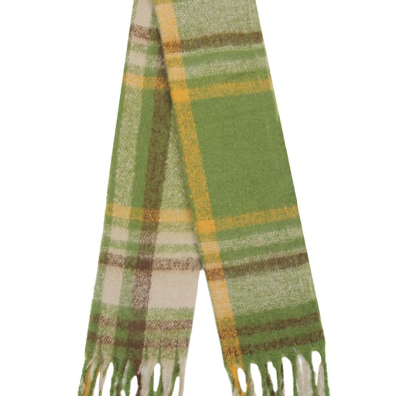 GRAVER [UNISEX] Flower Dot Embroidered Bold Check Muffler_Green