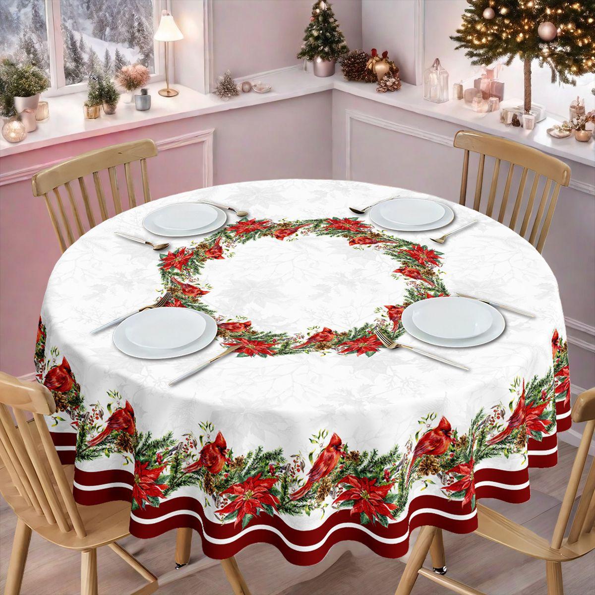 

New Christmas Table Cloth Waterproof Christmas Print Pattern Holiday Table Beautification Decoration Table Cloth Dustproof Diameter 152cm