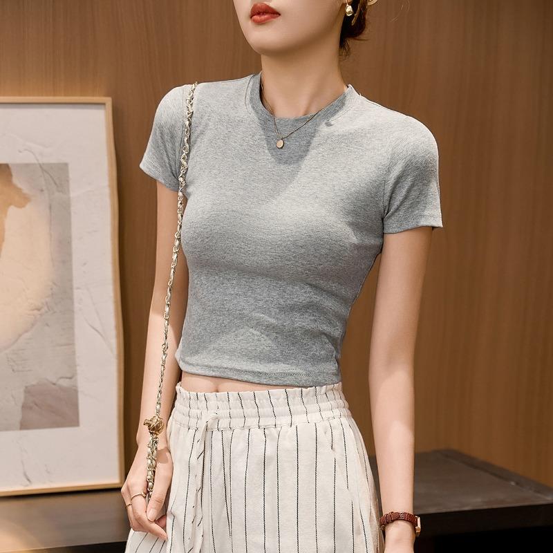 Girls High-waisted Short T-shirt Summer New Slim Thin Small People with Short-sleeved Tops