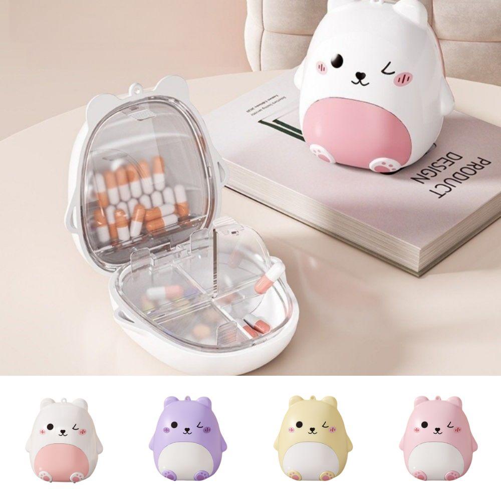 Cartoon Bear Medicine Box 5 Grids Moisture Proof Mini Pill Organizer Partition Design Compact Size Drug Storage Case for Travel