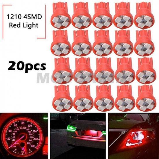 20* Red T10 W5W 168 194 4-SMD LED Dash Instrument Cluster Gauge Light Bulb Lamp