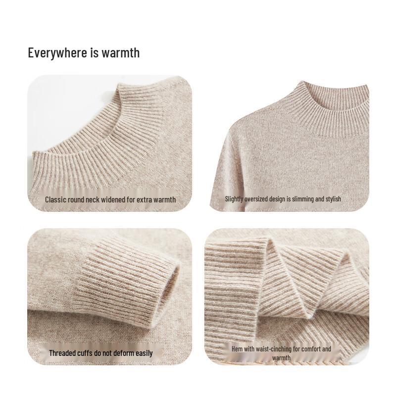 Hengyuanxiang Men's Cashmere Wool Blend Crew Neck Sweater