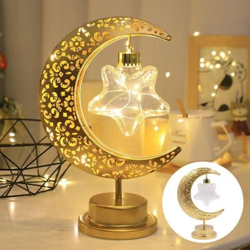 Metal Iron Art Star Moon Bedroom LED Night Lights Muslim Ramadan Night Light For Bedroom Festival Eid Home Decoration Light