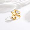 Cubic Zircon Irregular Hollow Opening Ring for Women, Geometric Twist Lines Stainless Steel Ring, Fashion Waterproof Jewelry
