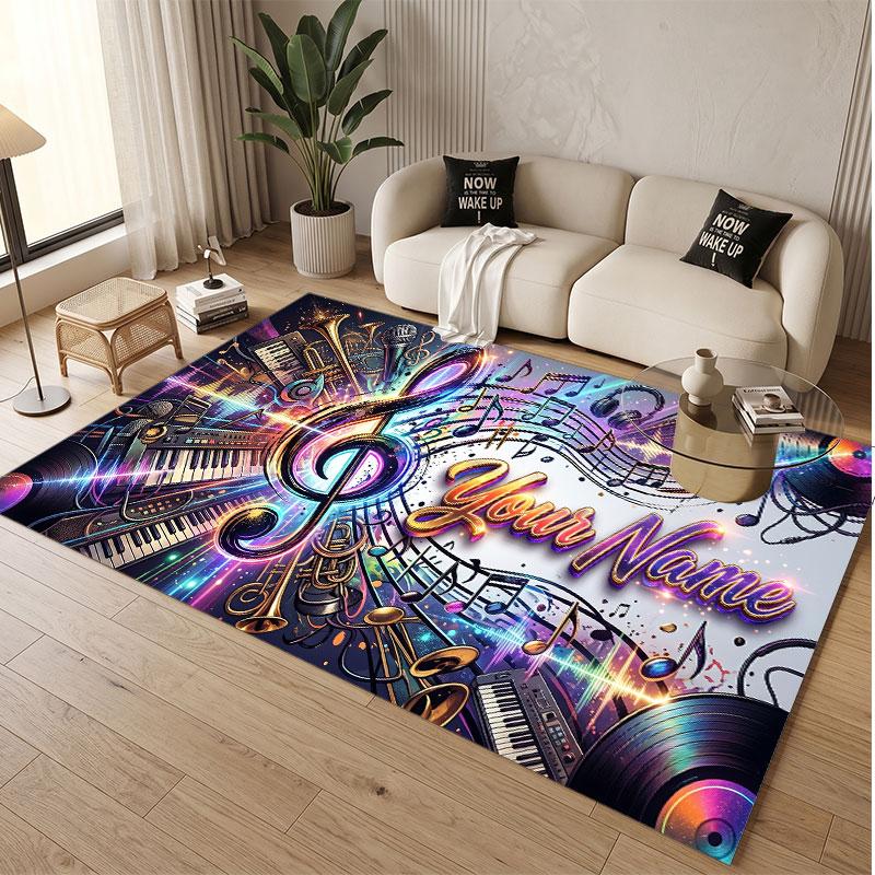 Tappeto in Velluto Morbido di Cristallo Tema Generale Musica Stampa Personalizzata Nome & Testo Tappeto Antiscivolo per Camera da Letto Soggiorno