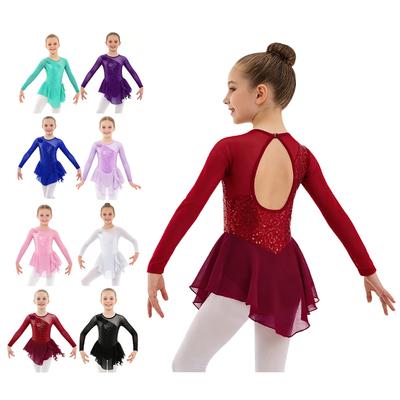 Dívčí Síťovina s dlouhým rukávem Patchwork Styl Nepravidelné Flitry Dekor Šaty Bruslení Taneční Gymnastické šaty