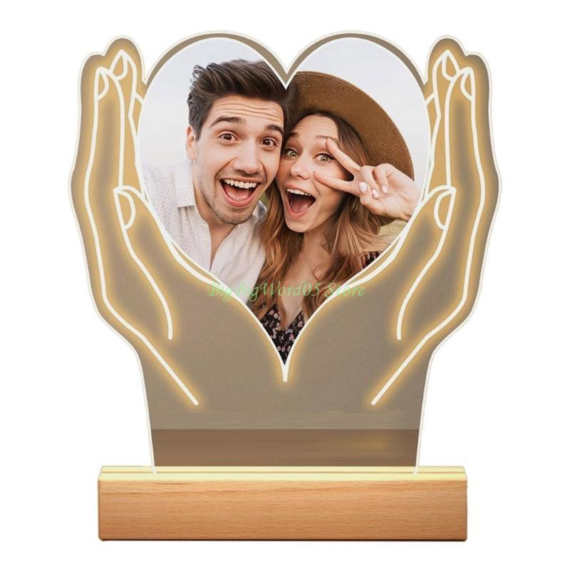 24TE Customizable LED Acrylic Picture Frame With Couple Photo Personalised For Bedroom Living Room Valentine's Day Gift