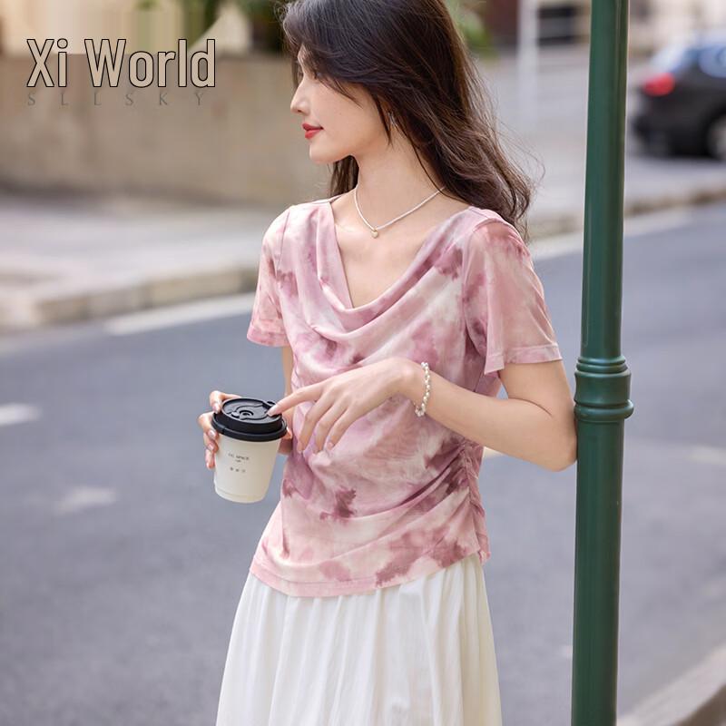 Women s Tie-Dye Pleated Slimming T-Shirt S