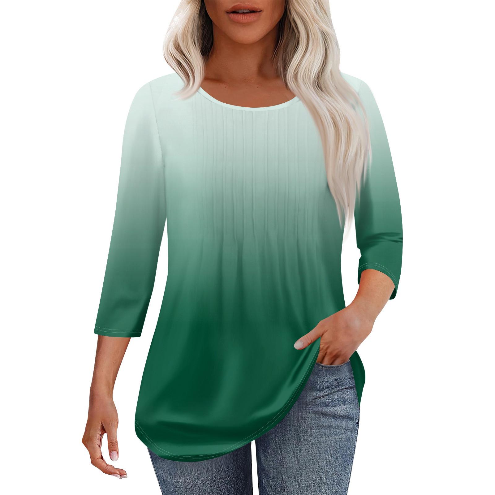 

Женская модная повседневная плиссированная футболка с круглым вырезом и принтом в стиле досуга с рукавом семь четвертей XL тёмно-синий