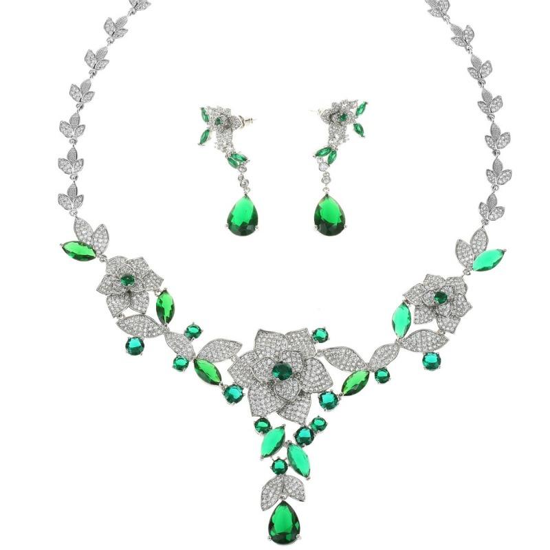 Luxury Camellia Bridal Zircon Necklace Earrings Set Gala Wedding Dress High-end Jewelry Ladies