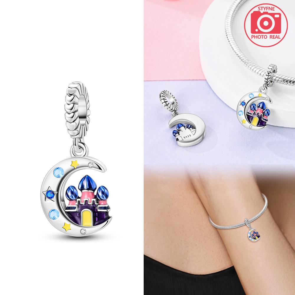 Copper Colors Castle Fairy Tale Charms Blue Crytsal Luminous Romantic Bead Fit Original Bracelet Diy Fine Jewelry Gift For Women