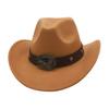 Rolled Brim Ethnic Style Decorative Design Felt Hat Western Cowboy Top Hat