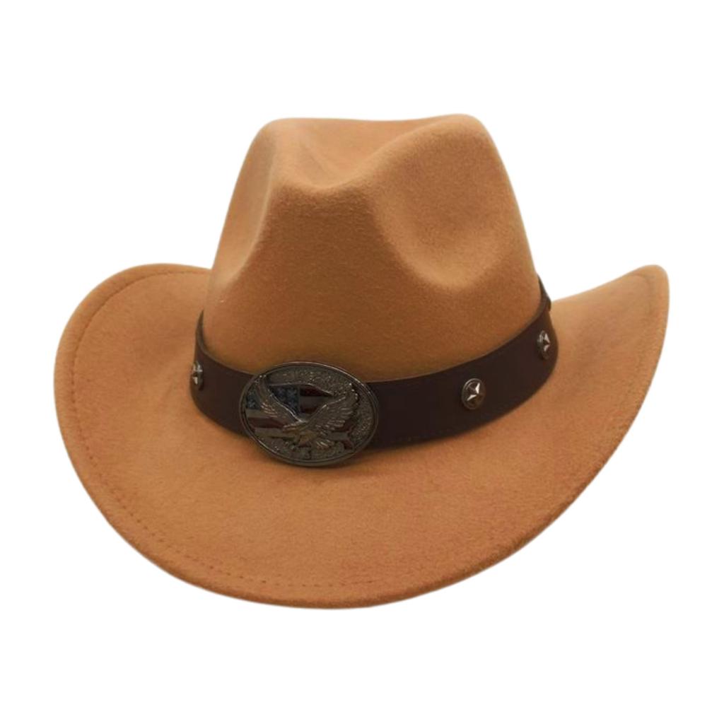 Rolled Brim Ethnic Style Decorative Design Felt Hat Western Cowboy Top Hat