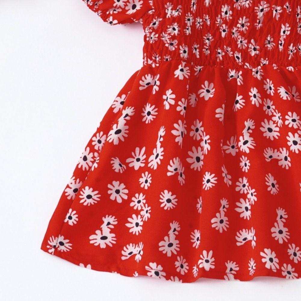 Square Collar Summer Flower Dress Puff Sleeve Toddle Dress Baby Girls Princess Dress  Summer