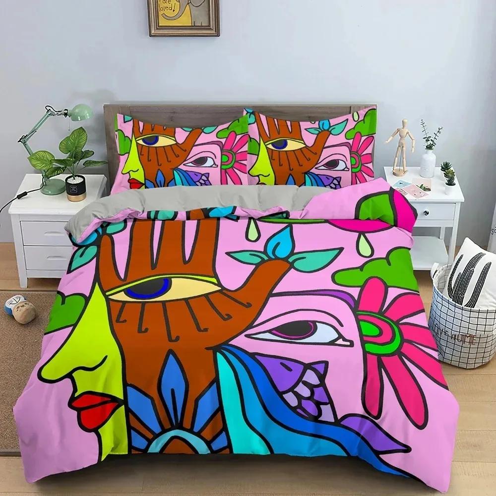 Set Biancheria da Letto con Fantasia Astratta Psichedelica Graffiti Cartoni Animati per Bambini Ragazzi Ragazze Twin Queen Size Copripiumino Federa Letto Bambini Adulti