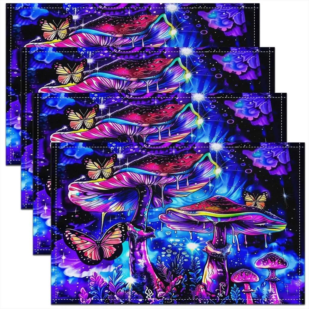 1PC Mushroom Decor Table Place Mats Longleg Mushroom Dragonfly Placemat for Kitchen Dining Table Decor
