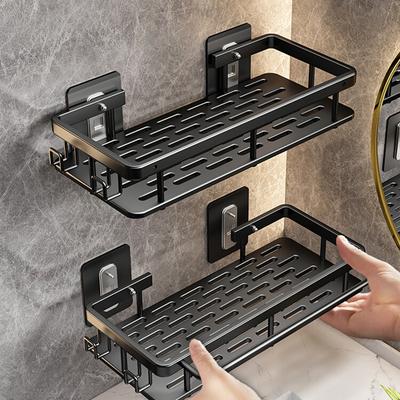 Wall Mounted 2 Tier Shelf No Drill Bathroom Shampoo Holder Floating Shelf For Wall Shelving Bathroom Kitchen Hardwares Organizer