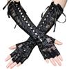 Long Lace Fingerless Gloves with Corset Lace Up, Gothic Cosplay