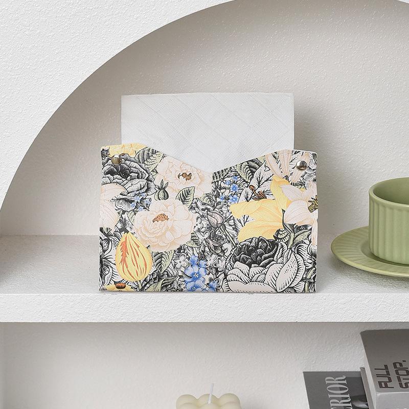 1pc Tissue Box for Home Living Room Tissue Holder Vintage PU Leather Light Luxury Oil Painting Paper Towel Cover Napkin Dispenser
