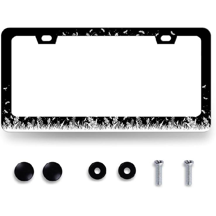 Blue Boho Flowers License Plate Frame Cute Floral License Plate Personalise Auto Parts For Men Women Car Decoration Stainless Steel Funny License