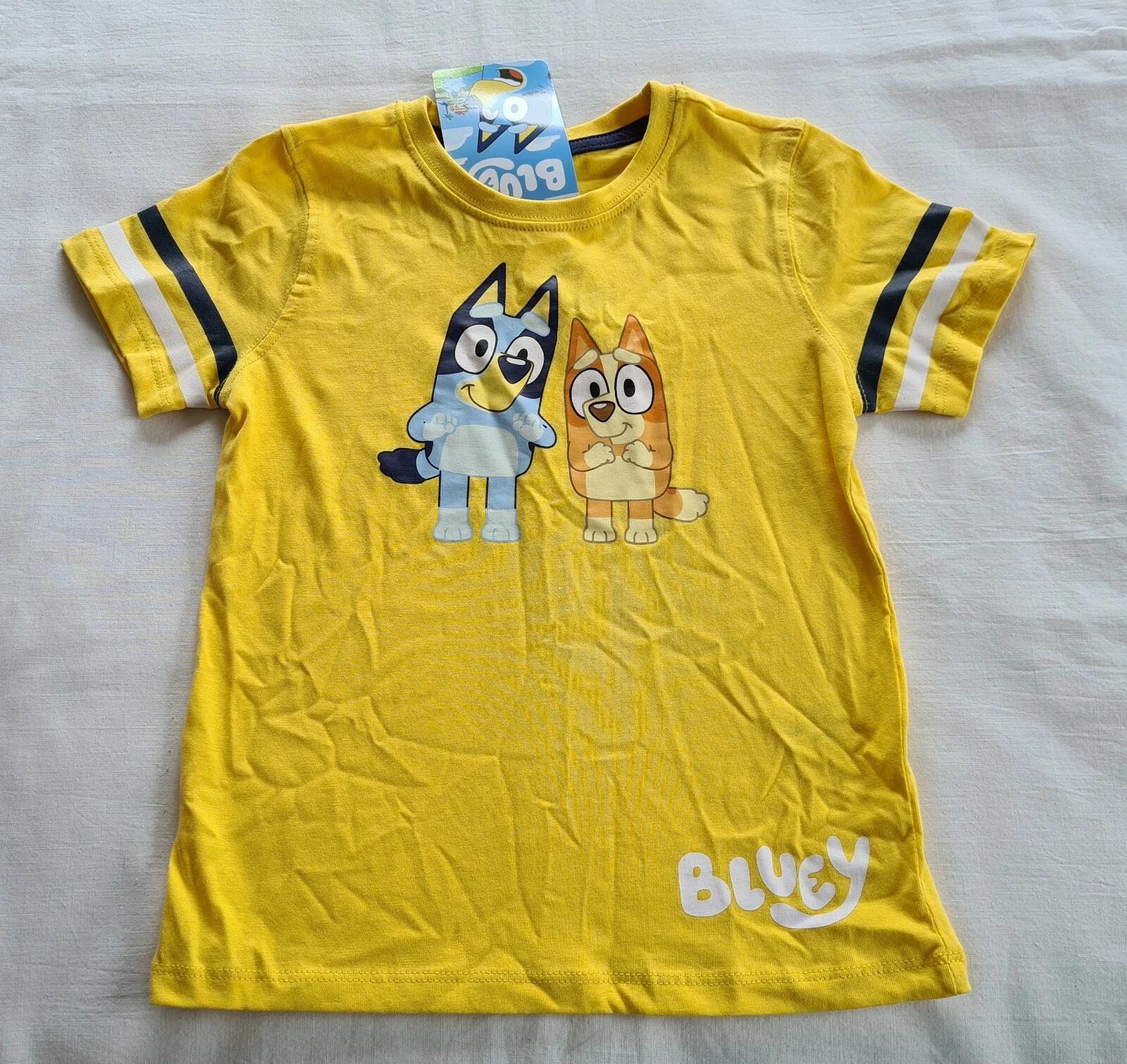 Bluey Boys Bluey & Bingo Yellow Printed Short Sleeve T Shirt Size 2 New Genuine 3XL