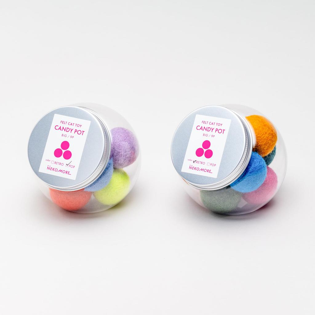 NEKO MORE CANDY POT Felt Pack of Cat Toy Balls, Large, Approx. 3.5cm, 9, (RETRO)