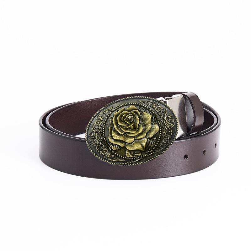 Rose-Shaped Waistband Leather Belt with Floral Pattern - Nightclub Single Loop Pants Accessory