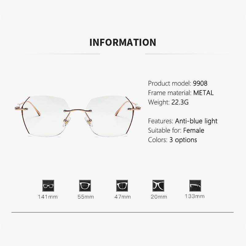 High-end Frameless Color-changing Anti-blue Light Nearsighted Glasses, Extremely Bright 9908