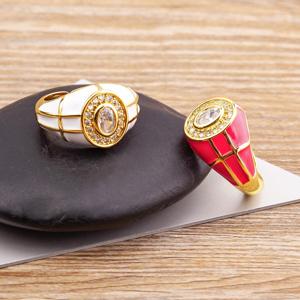 Nidin Charming Zircon Grid Stripe Oil Dripping Creative Retro Ring 7 Colors Open Adjustable Popular Jewelry Party Holiday Gift