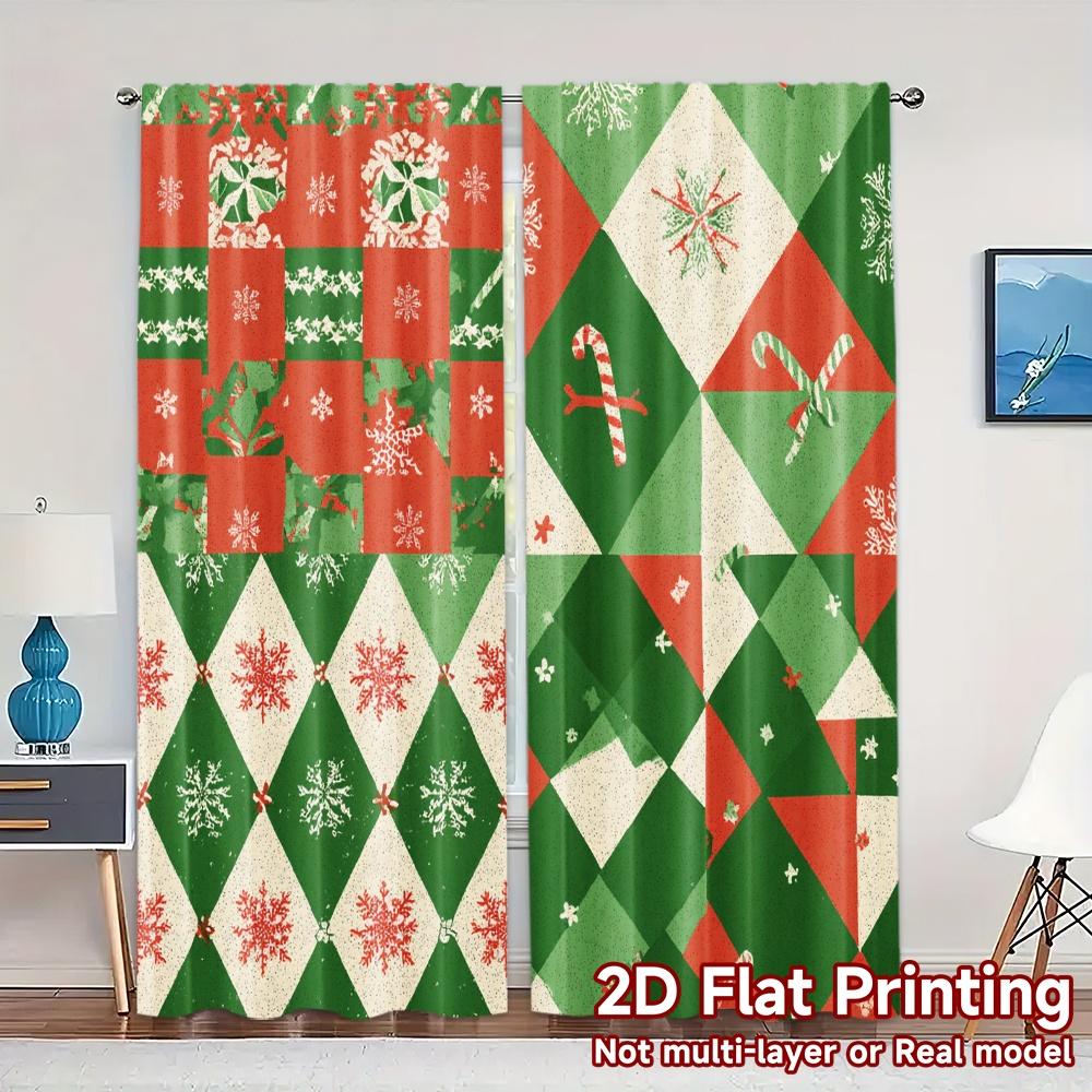 

Contemporary Flat Printing Jit Curtains Without Rod Festivegreeting Chic Versatile Polyester Set Of 2 Made W100*H70(CM)-Rod Pocket&1PCS