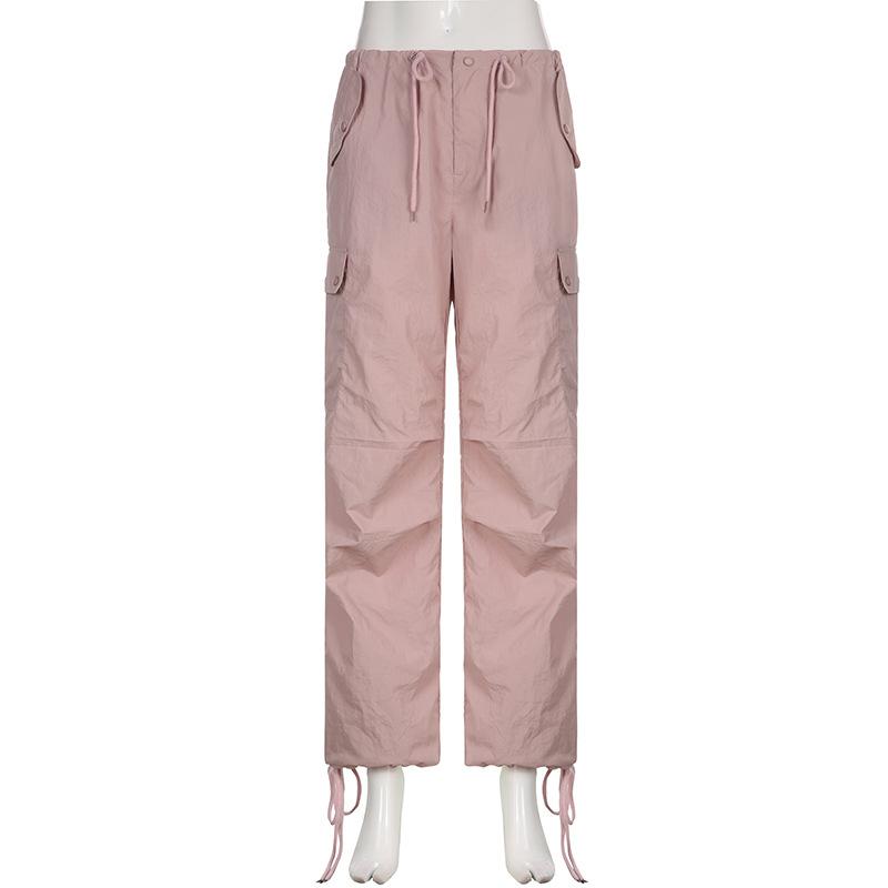 2022 Autumn Streetwear Drawstring Cargo Pants Womens Low Waist Baggy Pants Fairycore Trousers Vintage Casual Wide Leg Sweatpants