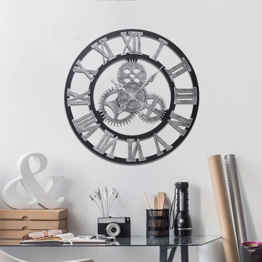 3D Retro Gear Wall Clock Silent Large Living Room Wall Clock Home Decoration Industrial Style Clock